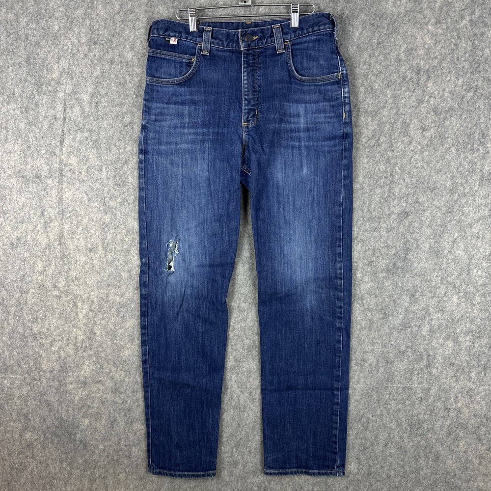 Carhartt FR Jeans Men 33x34 Blue Relaxed Fit Rugged Flex Pants 105069-MDO Cat 2